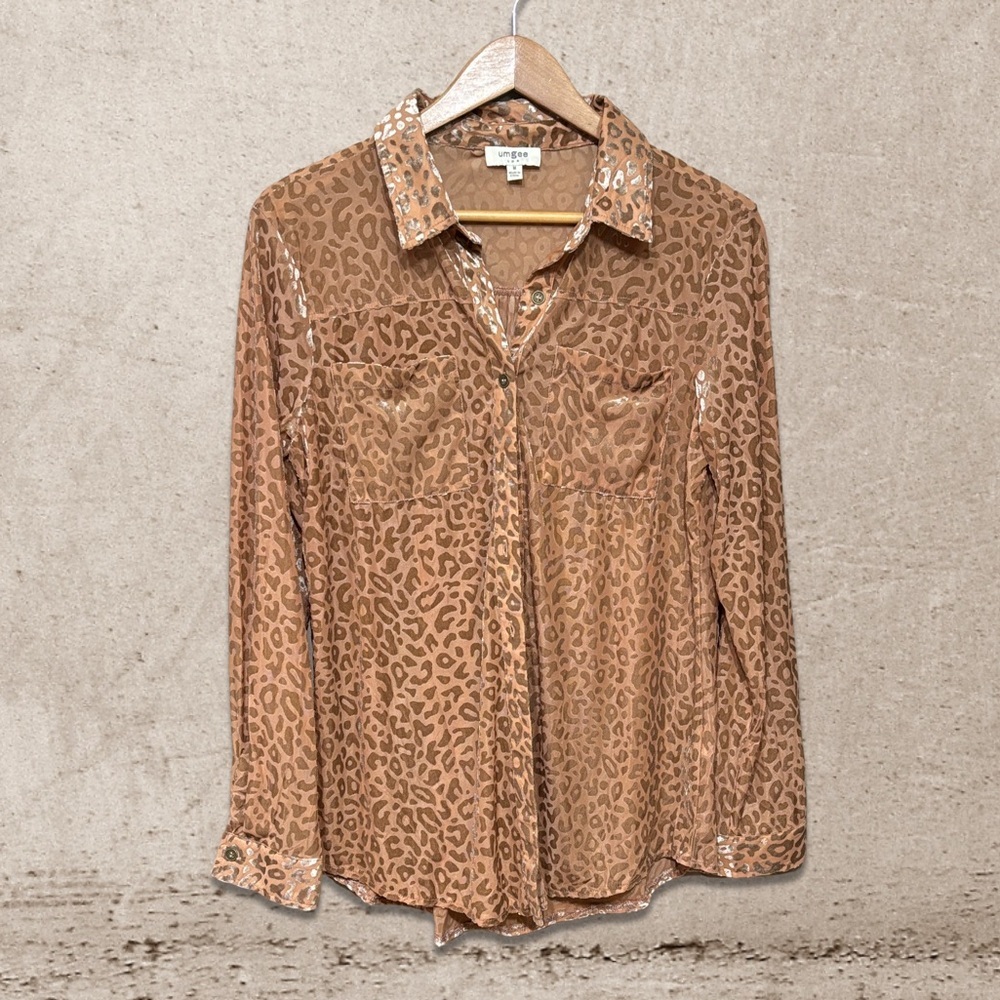 Umgee Leopard Print Button Down Shirt - Brown